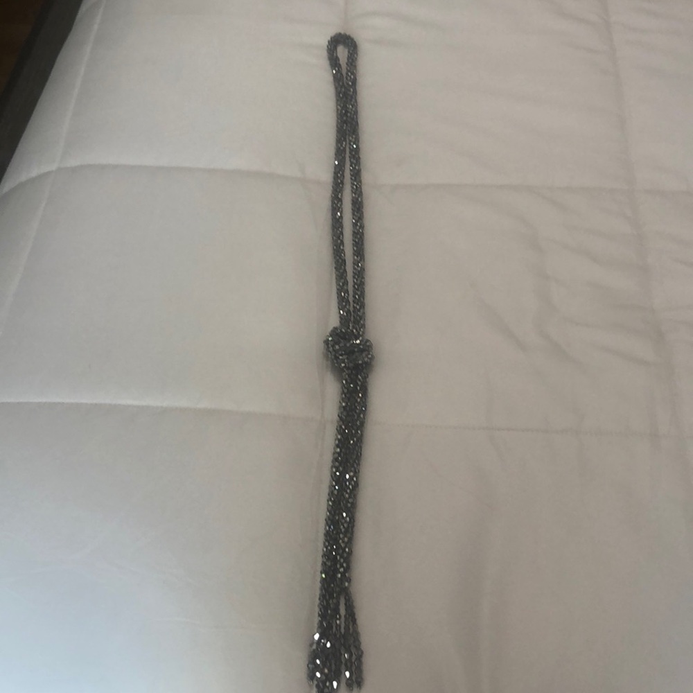 Silver Rusted Design Jeweled Knot Necklace